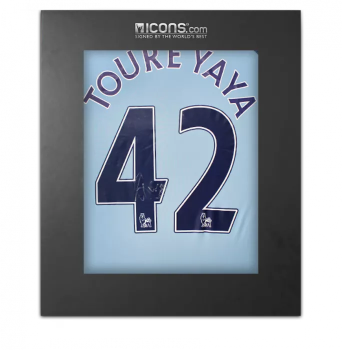 icons Yaya Toure Back Signed Manchester City 2016-17 Home Shirt In Deluxe Packaging