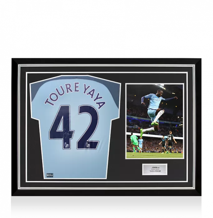 icons Yaya Toure Back Signed Manchester City 2016-17 Home Shirt In Hero Frame: Option 1
