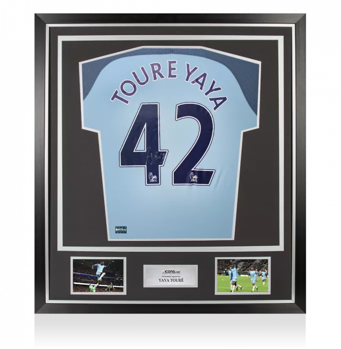 icons Yaya Toure Back Signed Manchester City 2016-17 Home Shirt In Classic Frame