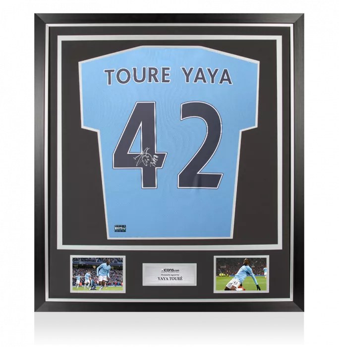 icons Yaya Toure Back Signed Manchester City 2021-22 Home Shirt In Classic Frame