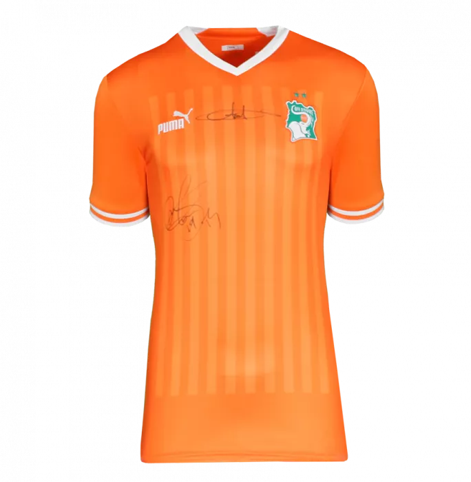 Icons Yaya Toure & Didier Drogba Dual Signed Ivory Coast 2022-23 Home Shirt In Classic Frame
