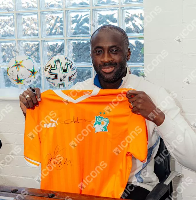 Icons Yaya Toure & Didier Drogba Dual Signed Ivory Coast 2022-23 Home Shirt In Classic Frame