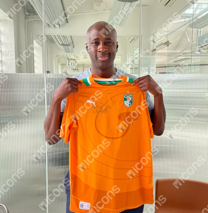 Icons Yaya Toure Front Signed Ivory Coast 2011-12 Home Shirt In Hero Frame: Option 1