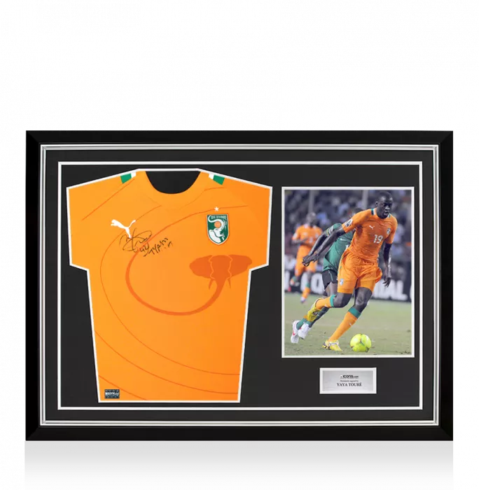icons Yaya Toure Front Signed Ivory Coast 2011-12 Home Shirt In Hero Frame: Option 1