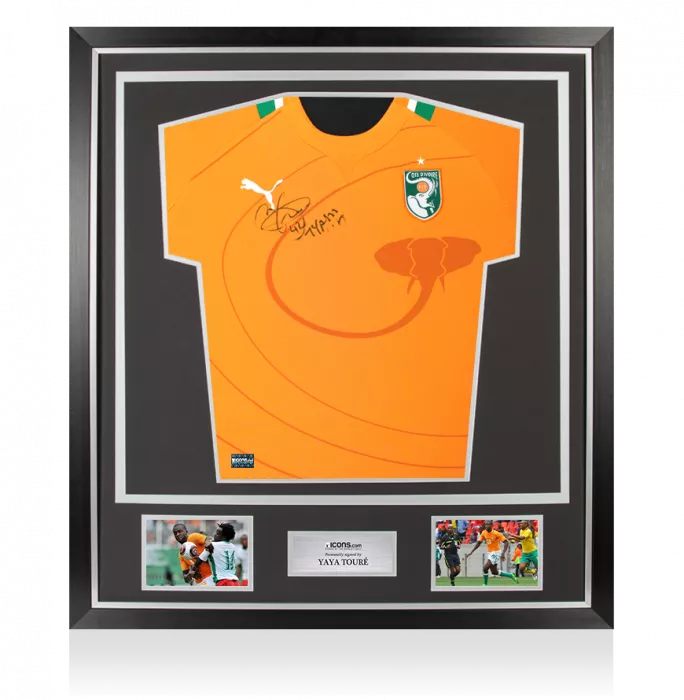 icons Yaya Toure Front Signed Ivory Coast 2011-12 Home Shirt In Classic Frame
