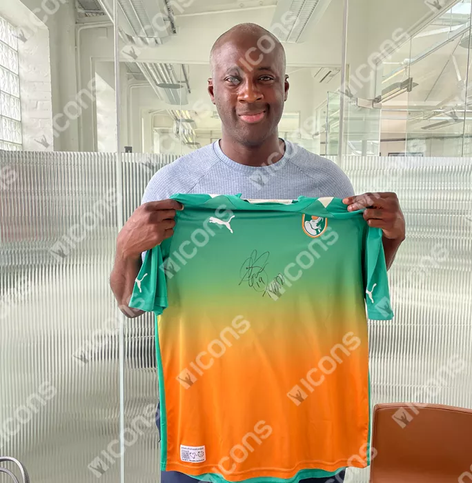 Icons Yaya Toure Front Signed Ivory Coast 2012 Away Shirt In Deluxe Packaging