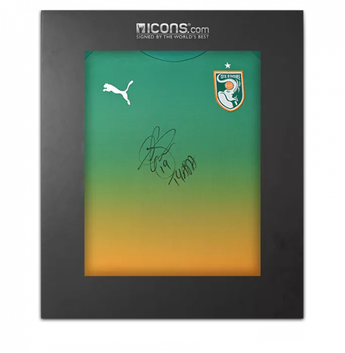 icons Yaya Toure Front Signed Ivory Coast 2012 Away Shirt In Deluxe Packaging