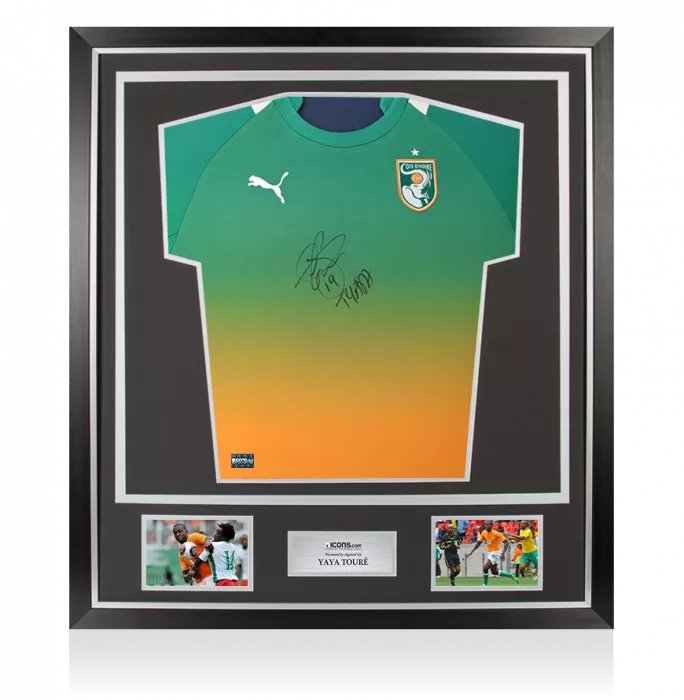icons Yaya Toure Front Signed Ivory Coast 2012 Away Shirt In Classic Frame
