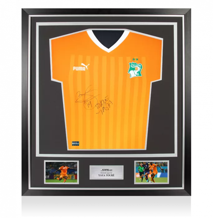 icons Yaya Toure Front Signed Ivory Coast 2022 Home Shirt In Classic Frame