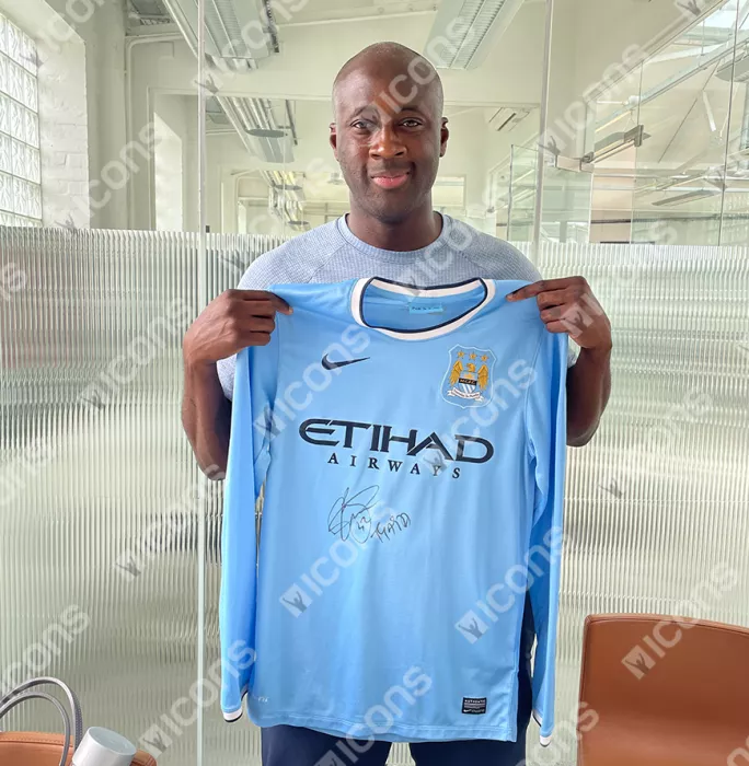 Icons Yaya Toure Front Signed Manchester City 2013-14 Home Shirt In Hero Frame: Option 1