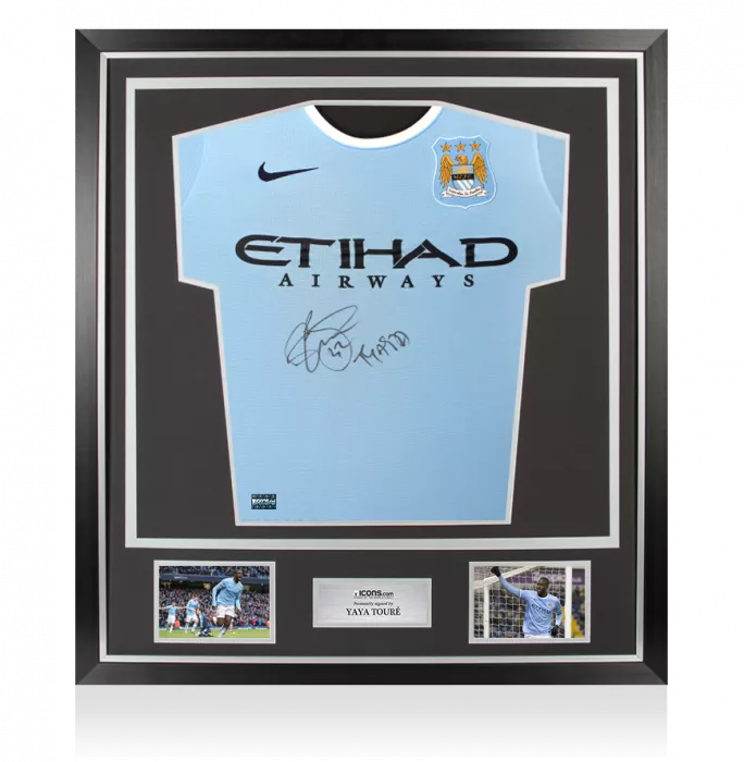 icons Yaya Toure Front Signed Manchester City 2013-14 Home Shirt In Classic Frame