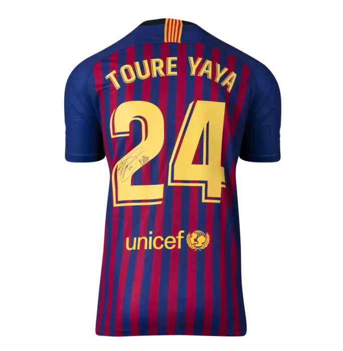 Icons Yaya Toure Official FC Barcelona Back Signed And Framed 2018-19 Home Shirt With Fan Style Number