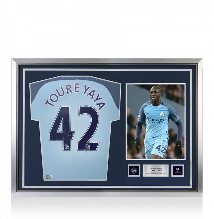Icons Yaya Toure Official UEFA Champions League Back Signed And Hero Framed Manchester City 2016-17 Home Shirt