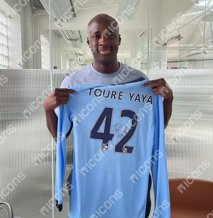Icons Yaya Toure Official UEFA Champions League Back Signed And Hero Framed Manchester City 2014-15 Home Shirt