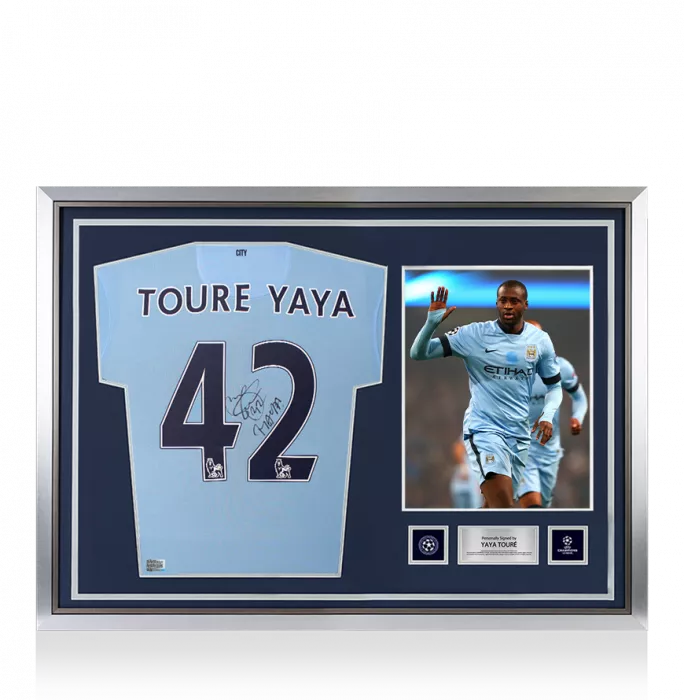 Icons Yaya Toure Official UEFA Champions League Back Signed And Hero Framed Manchester City 2014-15 Home Shirt