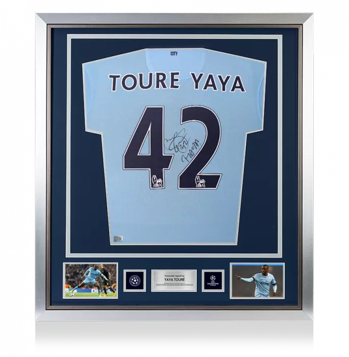 Icons Yaya Toure Official UEFA Champions League Back Signed And Framed Manchester City 2014-15 Home Shirt