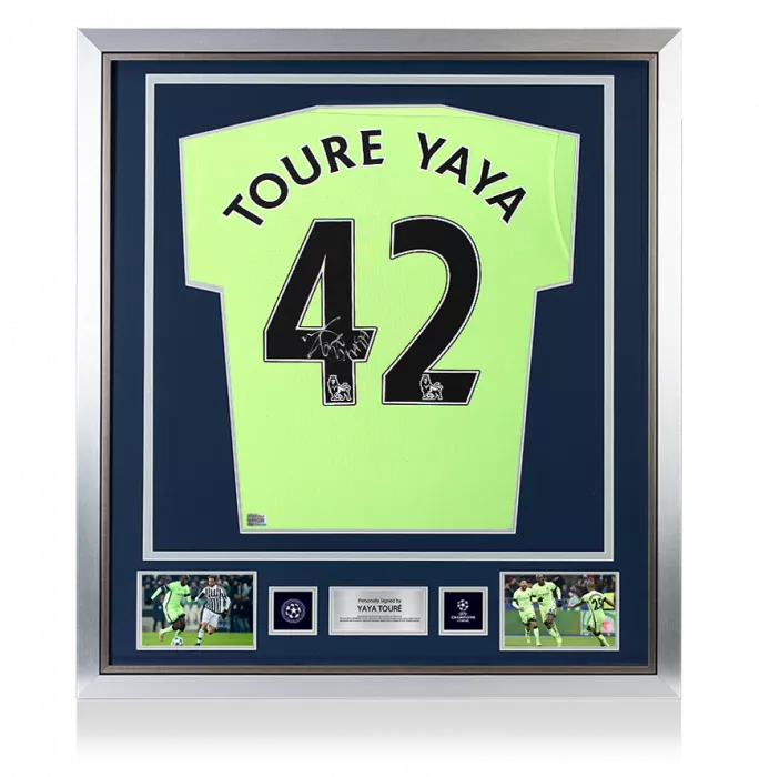 Icons Yaya Toure Official UEFA Champions League Back Signed And Framed Manchester City 2015-16 Third Shirt