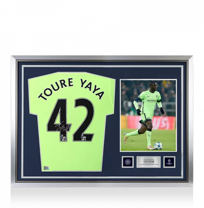 Icons Yaya Toure Official UEFA Champions League Back Signed And Hero Framed Manchester City 2015-16 Third Shirt