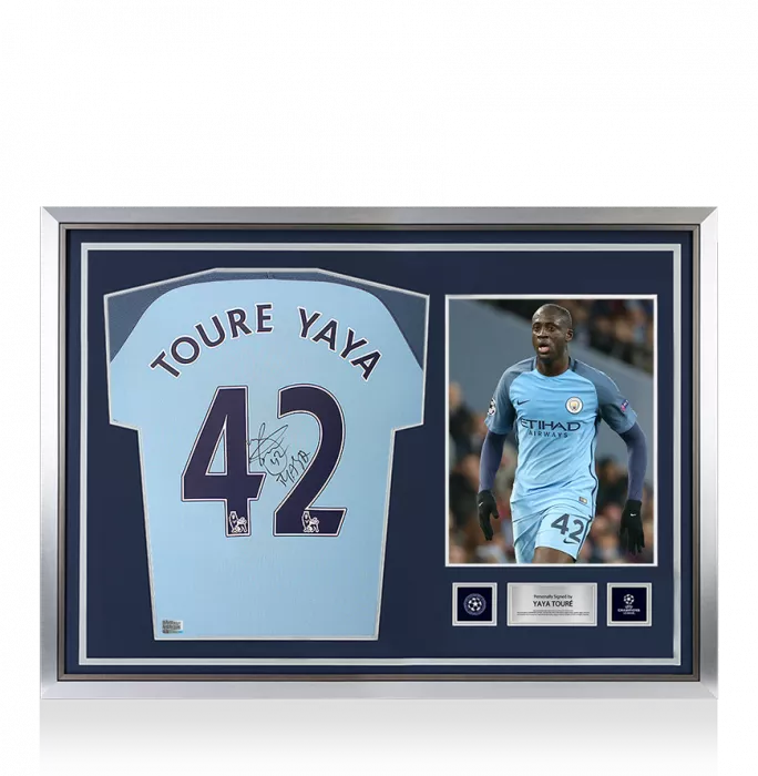 Icons Yaya Toure Official UEFA Champions League Back Signed And Hero Framed Manchester City 2016-17 Home Shirt