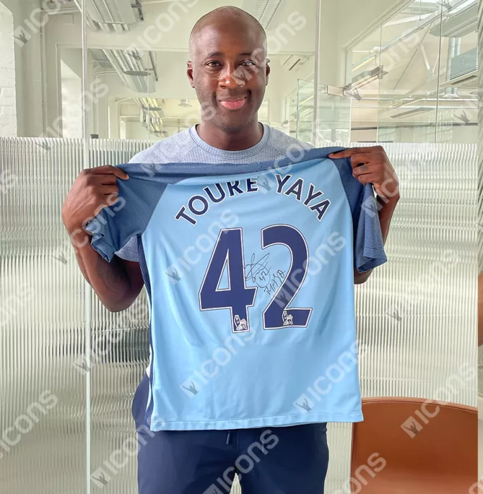 Icons Yaya Toure Official UEFA Champions League Back Signed And Framed Manchester City 2016-17 Home Shirt