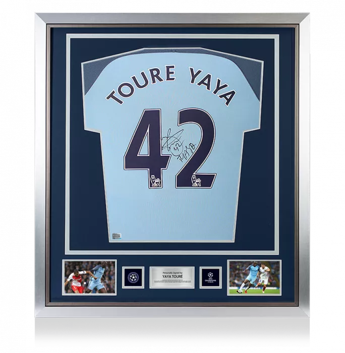 Icons Yaya Toure Official UEFA Champions League Back Signed And Framed Manchester City 2016-17 Home Shirt