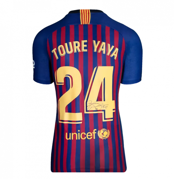 Icons Yaya Toure Official UEFA Champions League Back Signed And Hero Framed FC Barcelona 2018-19 Home Shirt