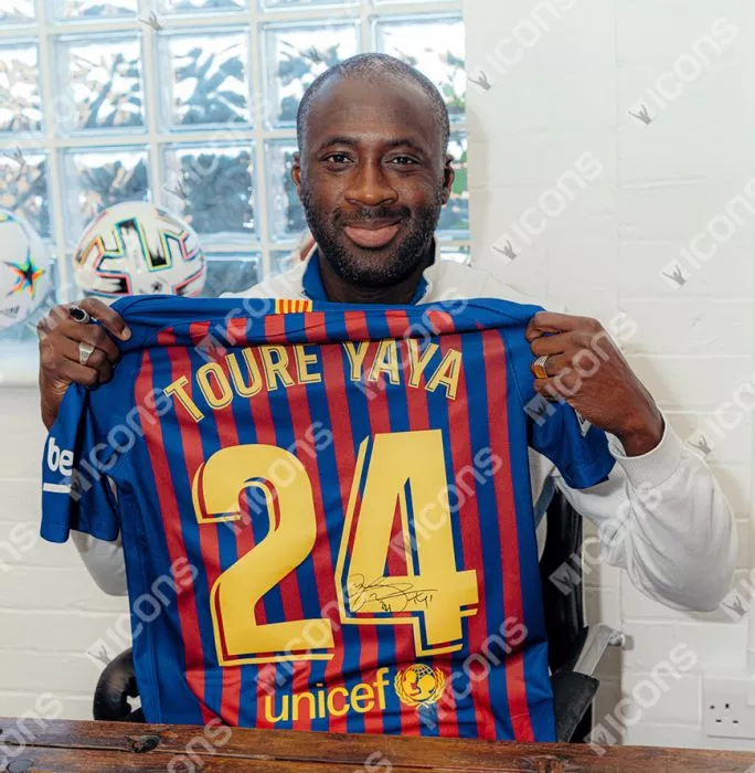 Icons Yaya Toure Official UEFA Champions League Back Signed And Framed FC Barcelona 2018-19 Home Shirt