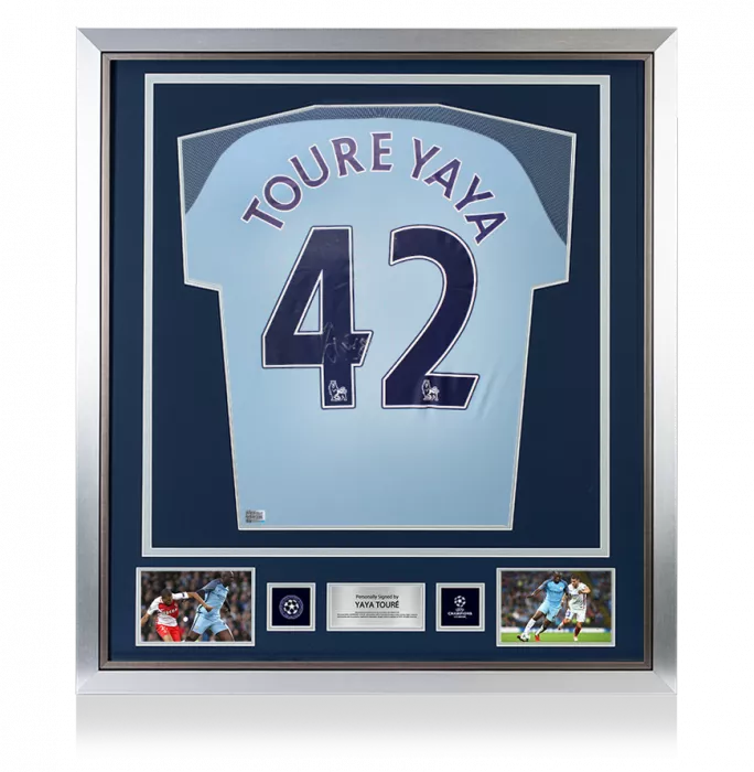 icons Yaya Toure Official UEFA Champions League Back Signed and Framed Manchester City 2016-17 Home Shirt