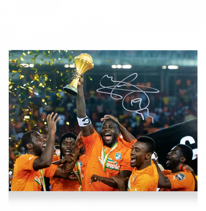 Icons Yaya Toure Signed Ivory Coast Photo In Black Wooden Frame: 2015 Africa Cup Of Nations Winner