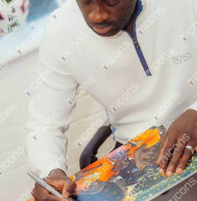 Icons Yaya Toure Signed Ivory Coast Photo In Black Wooden Frame: 2015 Africa Cup Of Nations Winner
