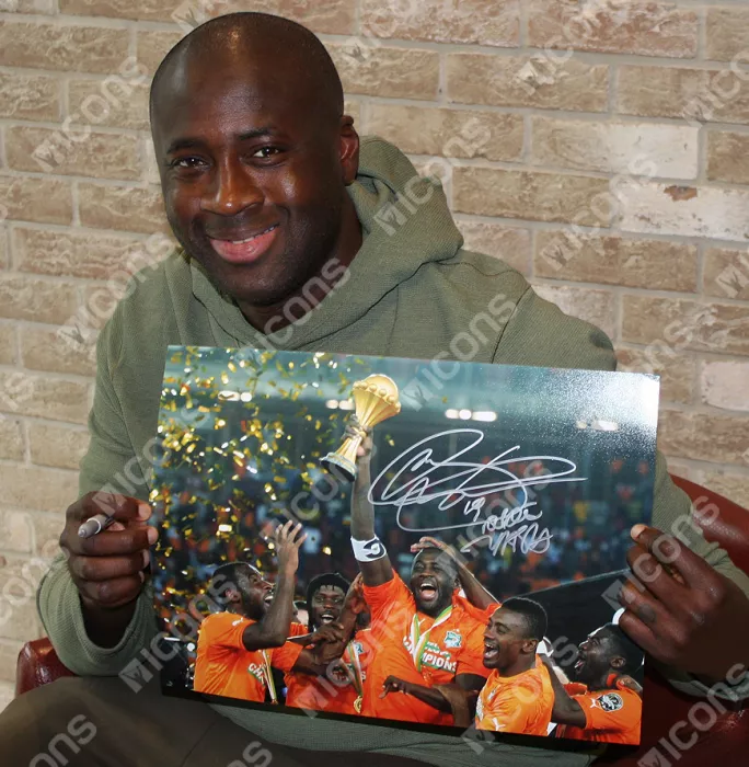 Icons Yaya Toure Signed Ivory Coast Photo In Black Wooden Frame: 2015 Africa Cup Of Nations Winner