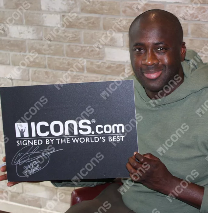 Icons Yaya Toure Signed Ivory Coast Photo In Black Wooden Frame: 2015 Africa Cup Of Nations Winner