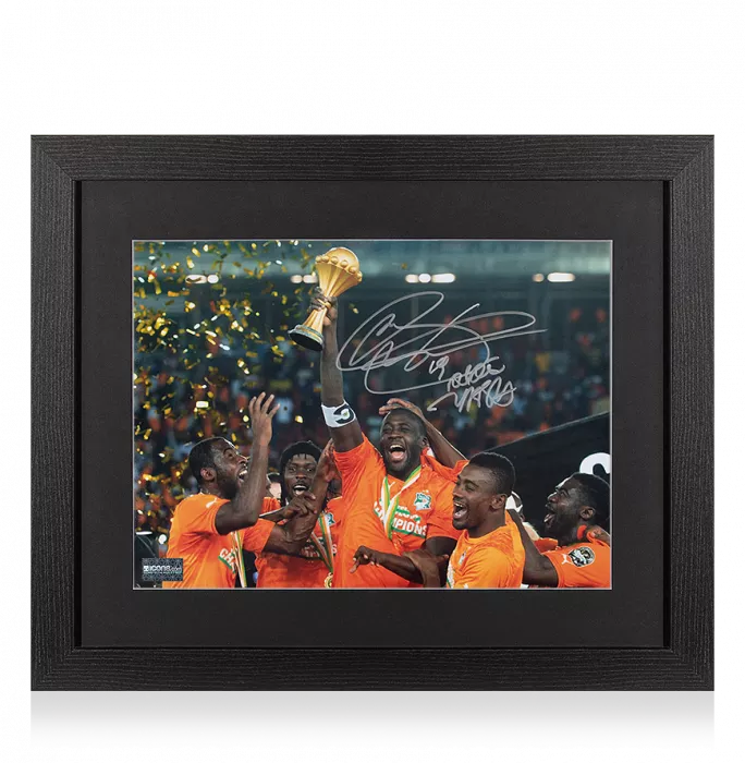 Icons Yaya Toure Signed Ivory Coast Photo In Black Wooden Frame: 2015 Africa Cup Of Nations Winner