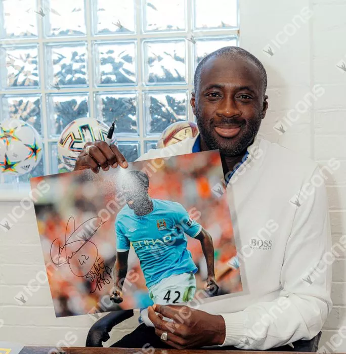 Icons Yaya Toure Signed Manchester City Photo In Black Wooden Frame: FA Cup Semi Final Goal Vs Manchester United