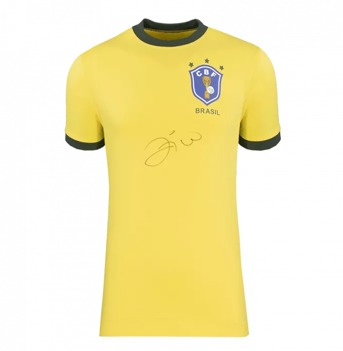 Icons Zico Front Signed Brazil 1970 Retro Home Shirt In Deluxe Packaging