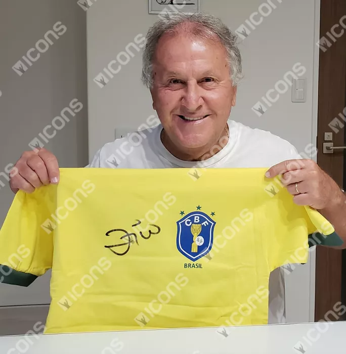 Icons Zico Front Signed Brazil 1982 Home Shirt In Classic Frame