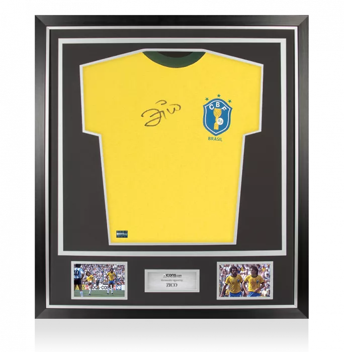 icons Zico Front Signed Brazil 1982 Home Shirt In Classic Frame