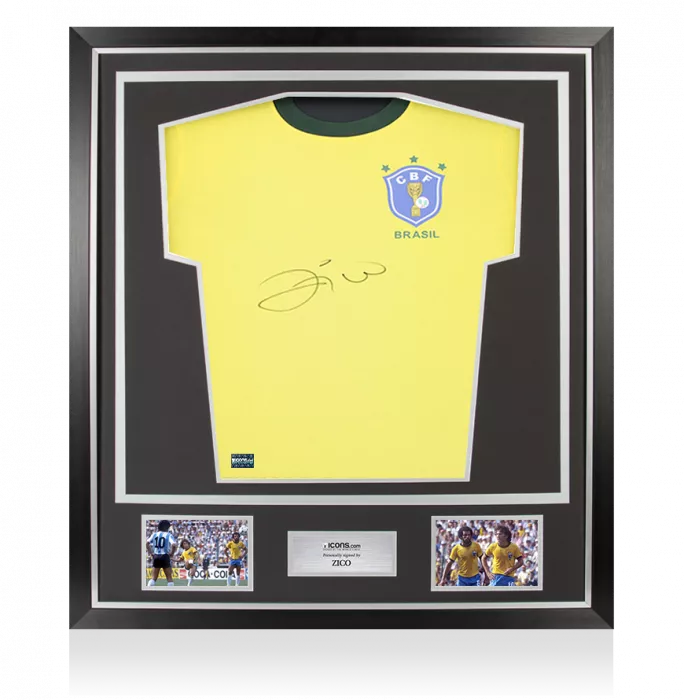 icons Zico Front Signed Brazil Retro Home Shirt In Classic Frame