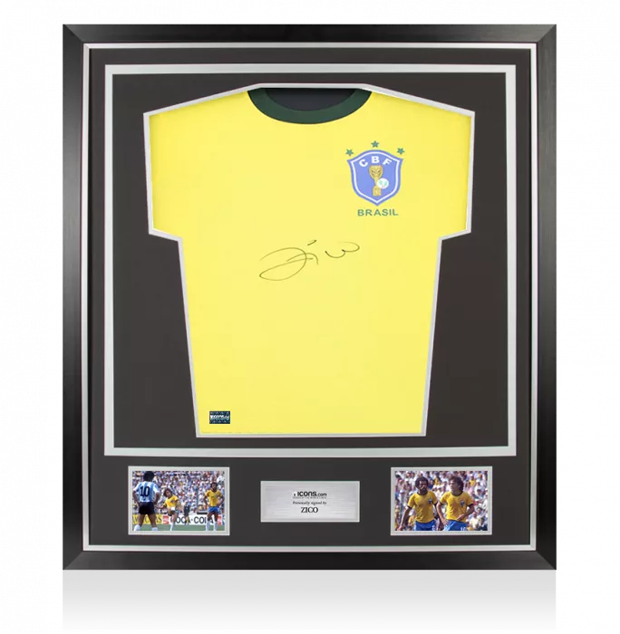 icons Zico Front Signed Brazil Retro Home Shirt In Classic Frame