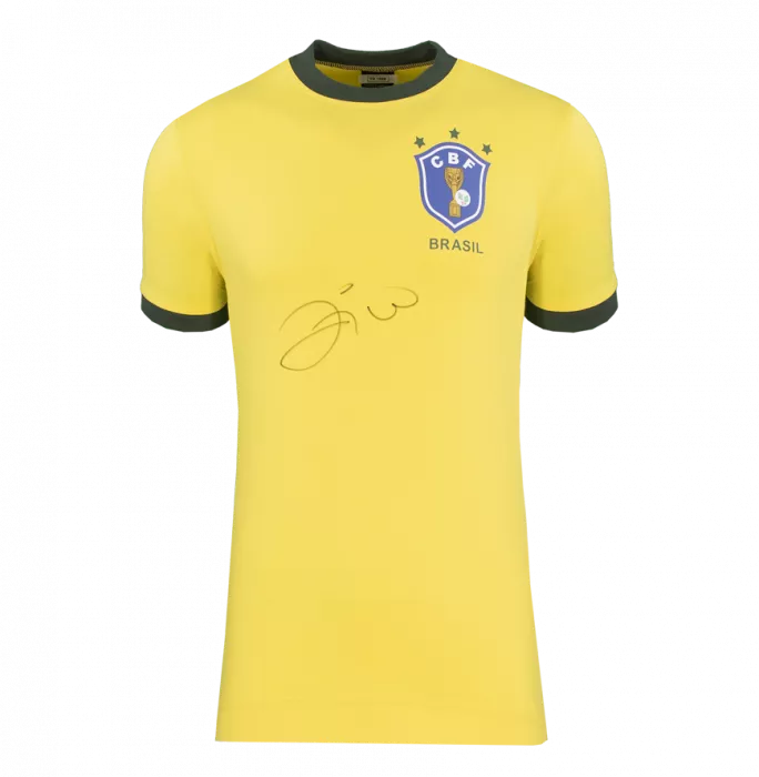 Icons Zico Front Signed Brazil Retro Home Shirt In Hero Frame: Option 1