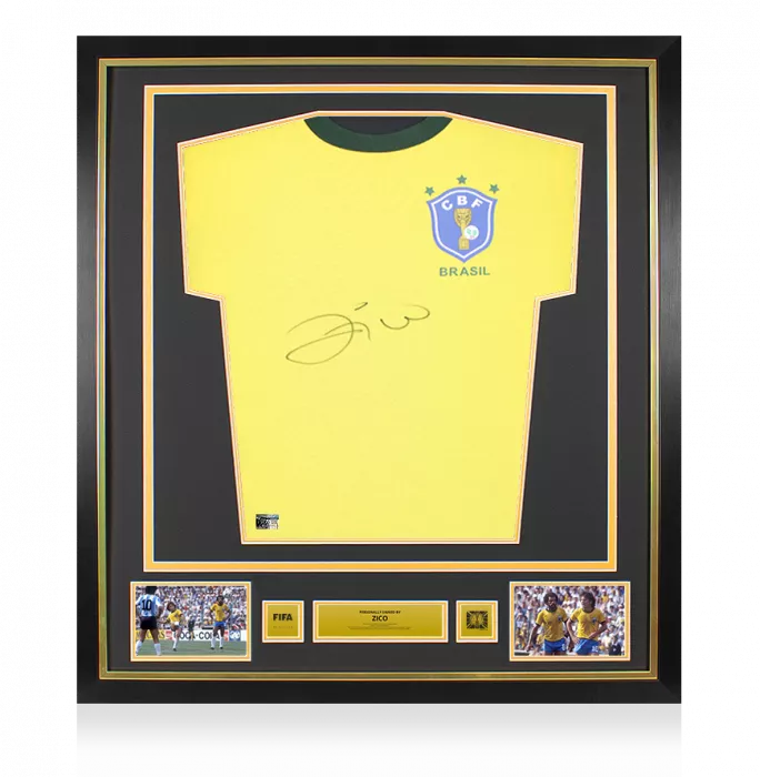 icons Zico Official 1970 FIFA World Cup™ Front Signed and Framed Brazil Retro Home Shirt