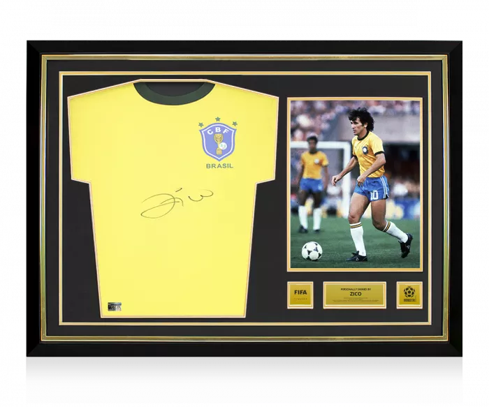 icons Zico Official 1970 FIFA World Cup™ Front Signed and Hero Framed Brazil Retro Home Shirt