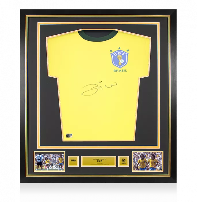 Icons Zico Official 1970 FIFA World Cup™ Front Signed And Framed Brazil Retro Home Shirt