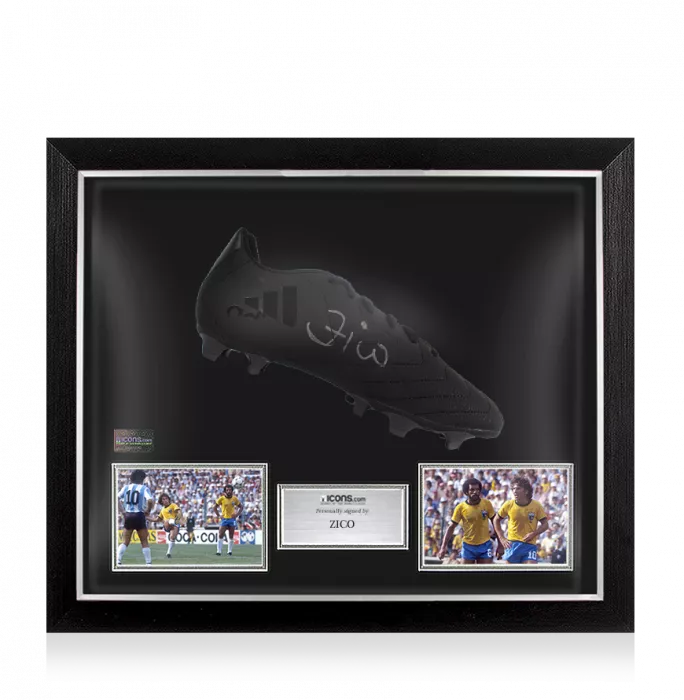 Icons Zico Signed Black Adidas Blackout Boot In Bubble Frame: Brazil