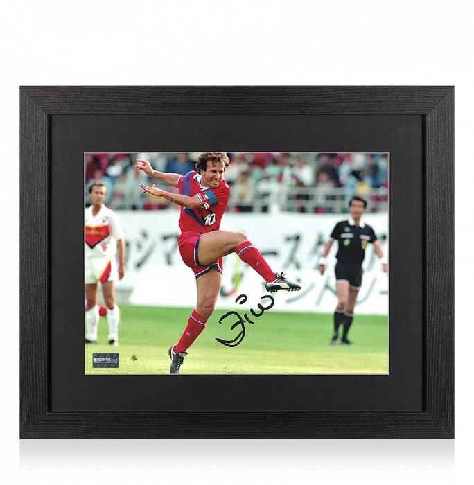 icons Zico Signed Kashima Antlers Photo In Black Wooden Frame: J League Goal