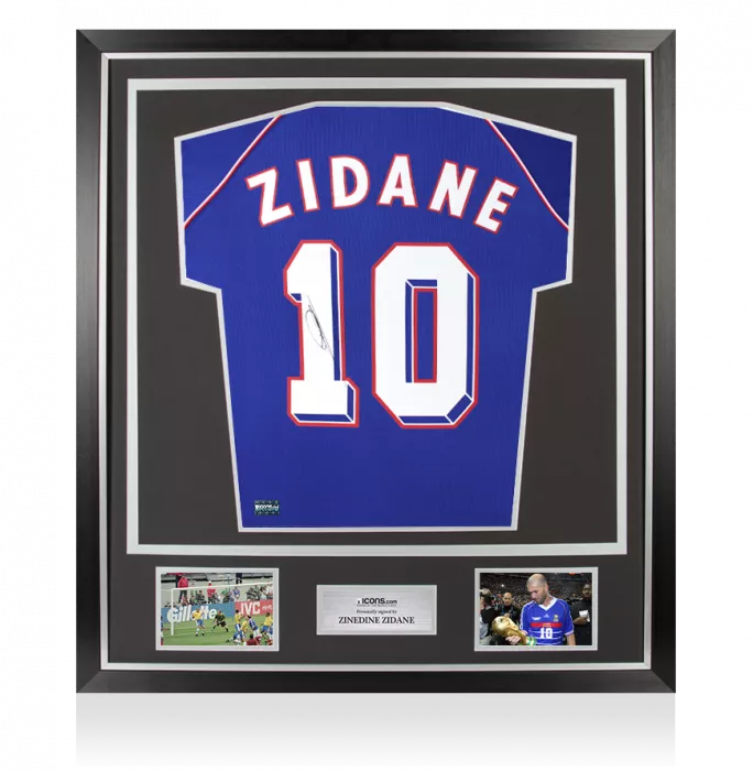 icons Zinedine Zidane Back Signed France 1998 Home Shirt In Classic Frame