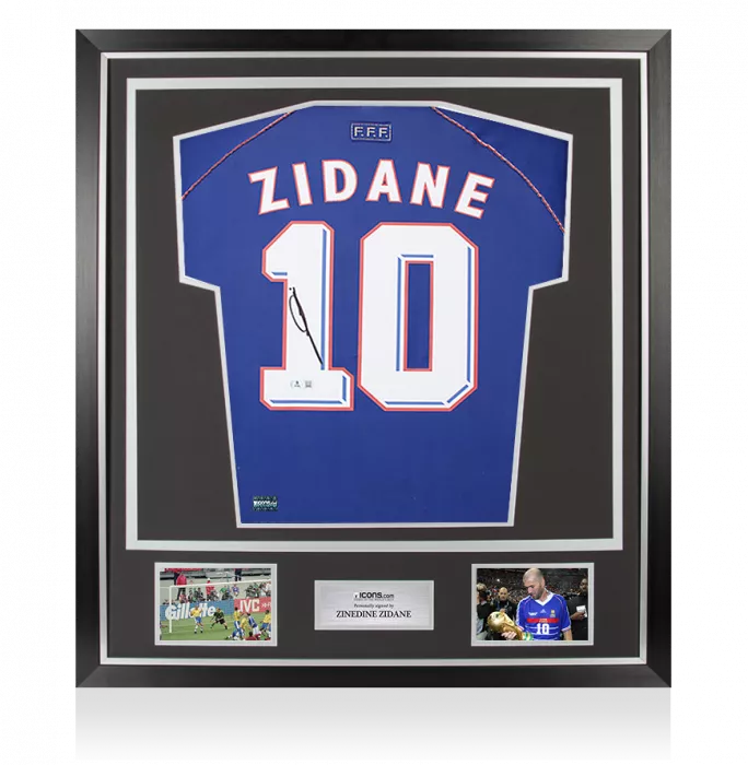 Icons Zinedine Zidane Back Signed France 1998 Home Shirt In Classic Frame