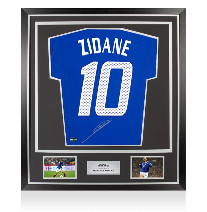icons Zinedine Zidane Back Signed France 2002 Home Shirt In Classic Frame