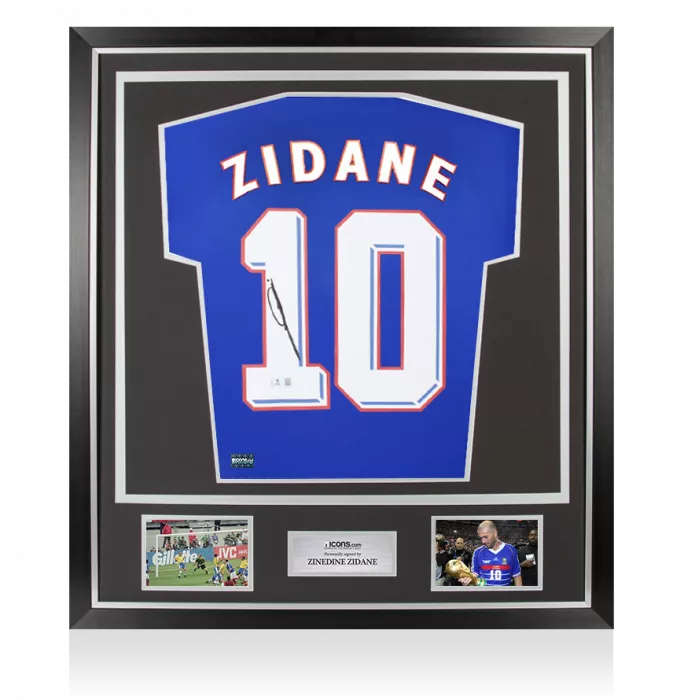 icons Zinedine Zidane Back Signed France 2024 Shirt with Fan Style Numbers In Classic Frame