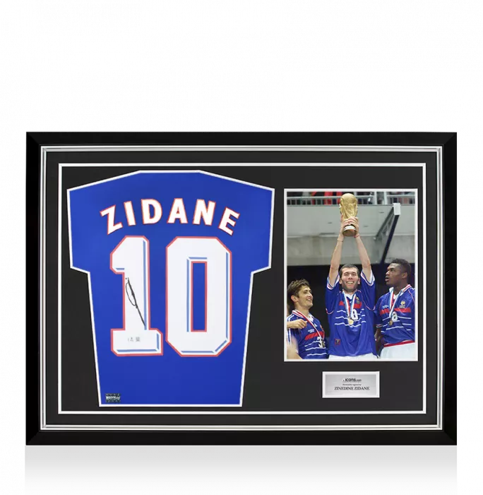 icons Zinedine Zidane Back Signed France 2024 Shirt with Fan Style Numbers In Hero Frame: Option 1